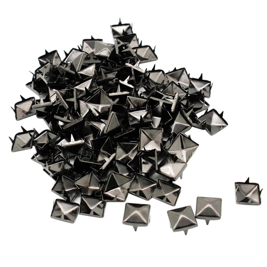 100 Sets 10mm Pyramid Square Rivet Stud and Spikes Nailhead Garment Rivets for Belts Leathercraft