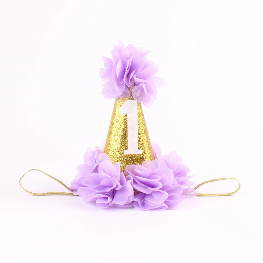 

Girl Outfit First Birthday 1st Flower Priness Crown Baby Pink White Purple Birthday Hat Cake Smash Caps Photo Props Kids Party