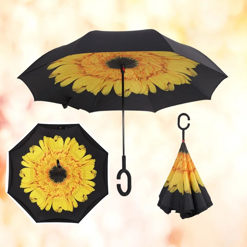 Зонт Обратный двойной ветрозащитный двойной слой зонтик от дождя перевернутый Авто наизнанку защита от дождя c-крюк с руками - Цвет: 06