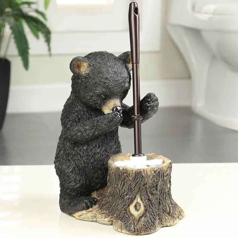 

European creative cute bear toilet brush set fashion scrub toilet brush soft wool frame base long handle toilet brush
