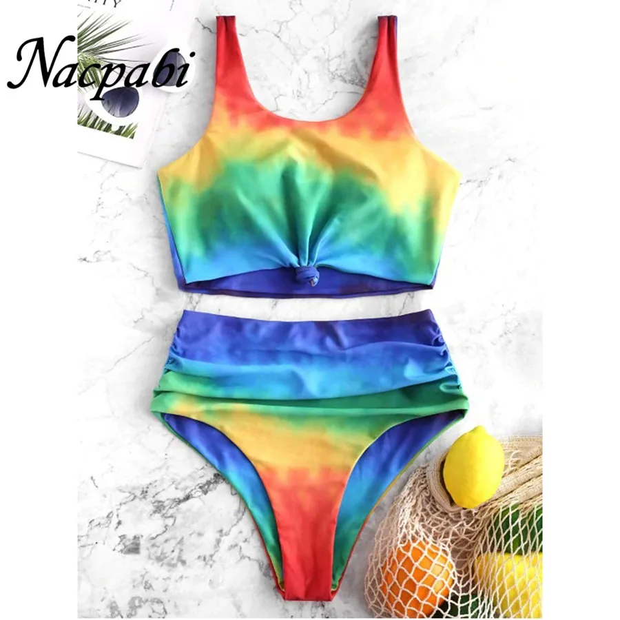 

Sexy Bikini 2019 Rainbow Printed Swimsuit Female Push Up Swimwear Women Two-Piece Suit Bathers Bathing Suit Bikini Set Beachwear