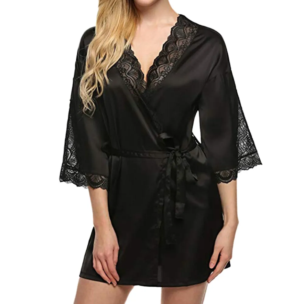 Женское ночное платье, модная сексуальная женская одежда для сна, кружевная наклейка, Белье для сна, соблазнительное нижнее белье, пальто chemise de nuit BB4 - Цвет: A