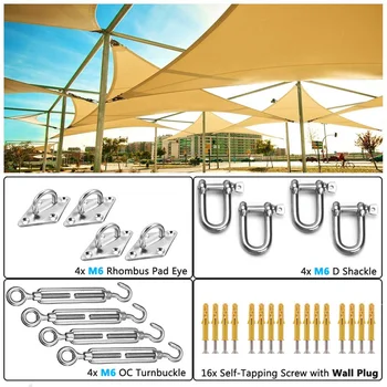 

28Pcs Fitting Kits for Rectangle or Square Shade Sail Accessories Pad Eye Turnbuckle Snap Hook Screw