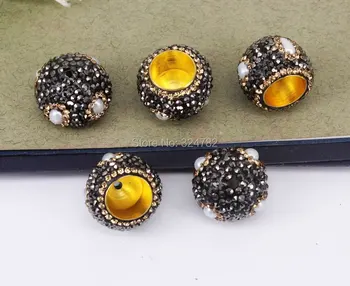 

10pcs Natural Pearl with Crystal Rhinestone Paved Ends Cap,Metal Caps,Cord End Buckle Cap for making Bracelet / Necklace Jewelry