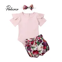 Pudcoco для маленьких девочек, боди-комбинезон, для новорожденных, для детей, костюм для детей ясельного возраста, длинные, хлопковые 2 Цвет трикотажный комплект из 3 предметов, комбинезон+ шорты