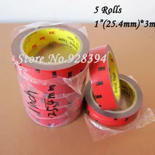 5 рулонов 1 дюйм Ширина 3 м Авто Грузовик автомобиля стикер акриловая пена двухсторонняя прикрепляемая сильная клейкая лента 25,4 мм(Ш)* 3 м(л