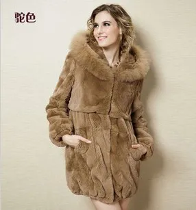 TopFurMall) Новейшие женские модные Настоящий мех кролика пальто куртка женская зимняя теплая верхняя одежда с капюшоном пальто VK0521 - Цвет: Хаки