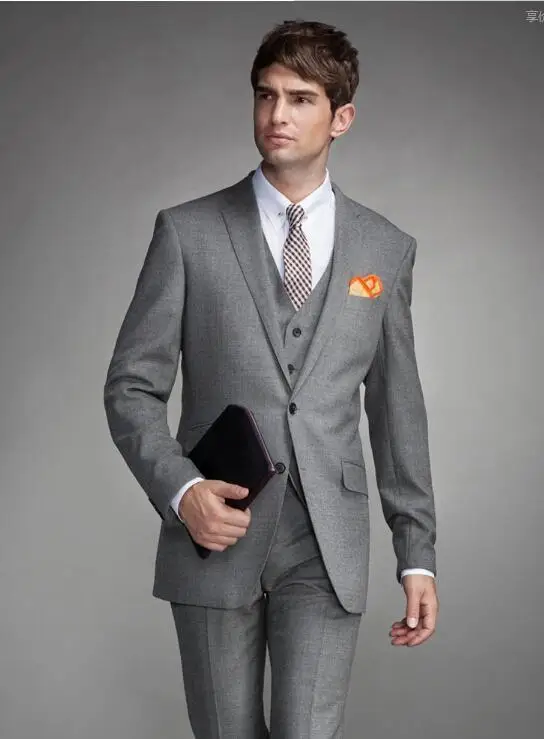 2016 Новое Прибытие Двух Кнопок Серый Мода Костюм Сделано Смокинги Slim Fit мужские