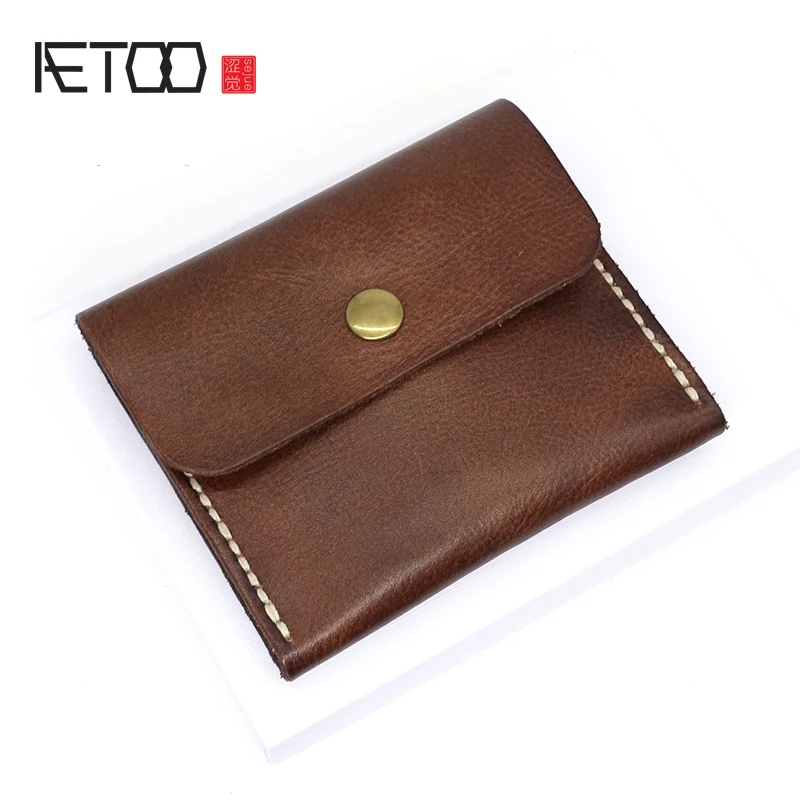

AETOO Tanning cowhide Wallet Female handmade Stitching vintage Card Pack male driver's license student coin bag