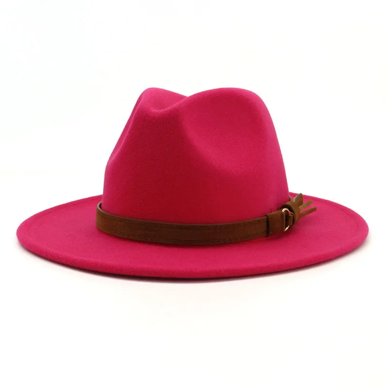 

WZCX 2019 New Fashion Belt Unisex Adjustable Spring Autumn Jazz Hat Casual Tide Solid Color Simple Felt Hat Cowboy Hat