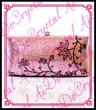 Aidocrystal Pretty new style pink leaf flower pattern crystal clutch bags for evening party