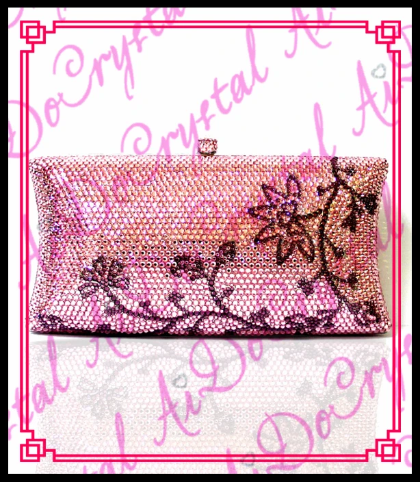 Aidocrystal Pretty new style pink leaf flower pattern crystal font b clutch b font bags for
