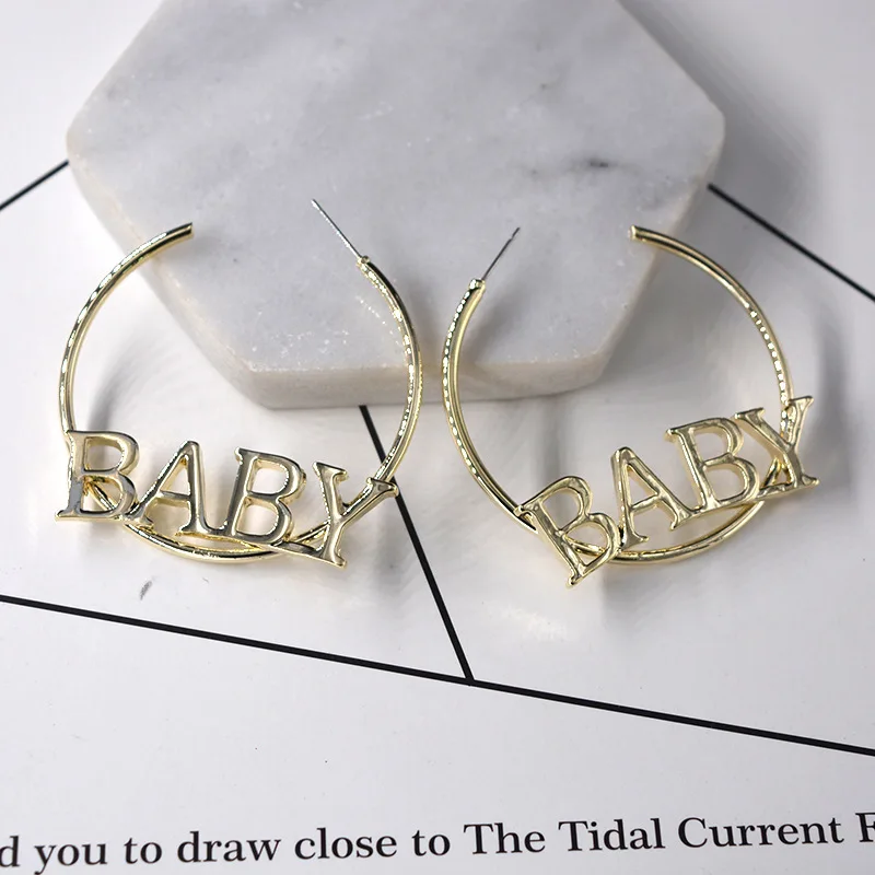 

European and American big circle letters BABY personalized party named earrings