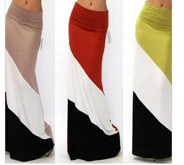 

2017 New National Fashion Stitching color Spring Summer Women's Skirts Long Skirt Slim Hip Fishtail Skirt