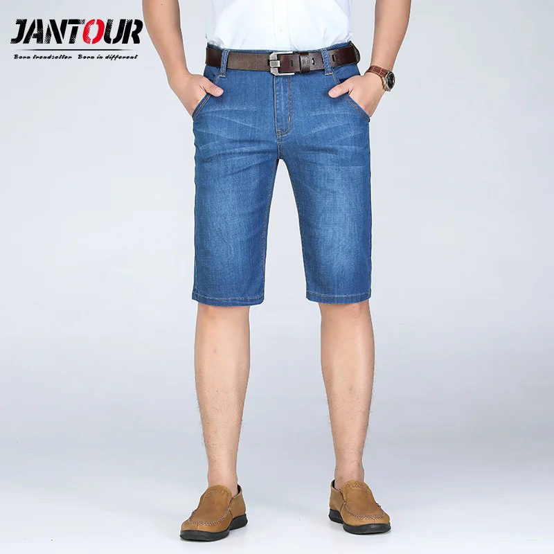 Jantour/Новинка г. летние джинсовые шорты модные мужские джинсы повседневные хлопковые облегающие высококачественные брендовые Одежда большого размера 28-40 42 44 4 - Цвет: Light blue