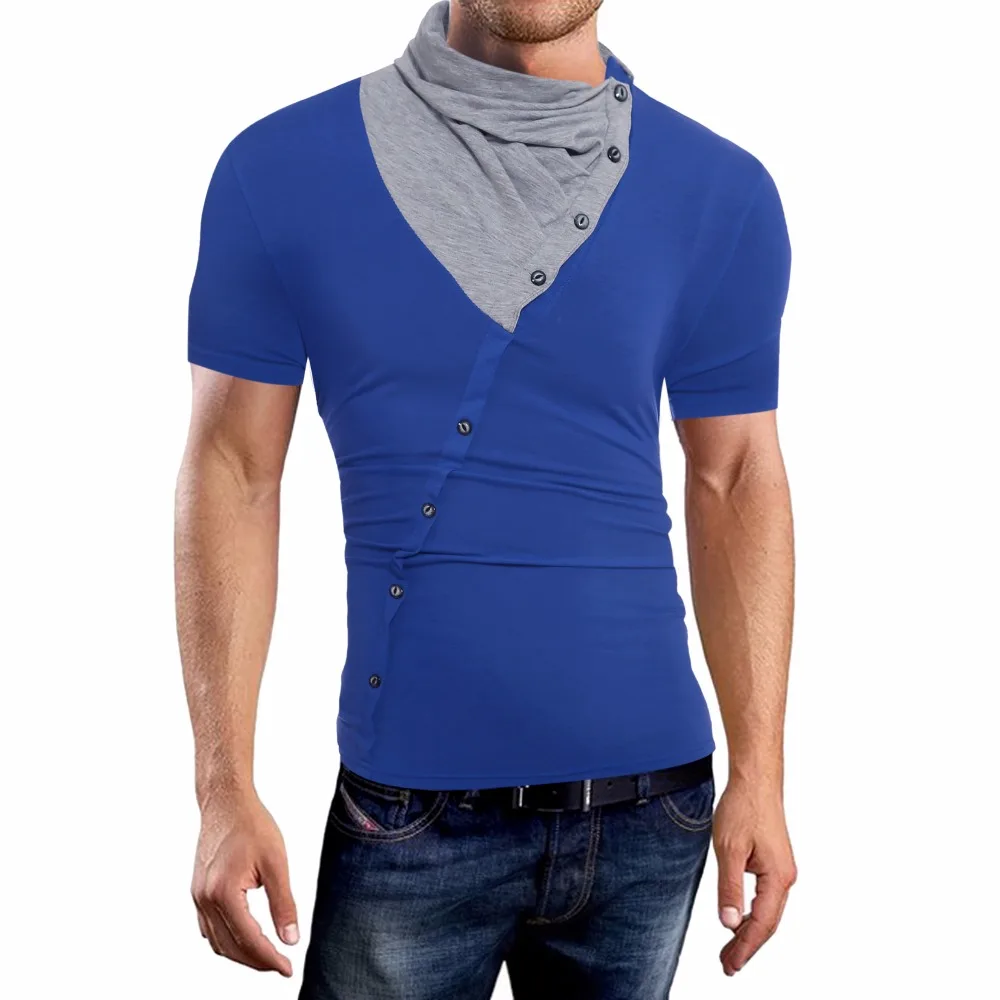

Men T Shirt 2019 New Tee Tops Short Sleeves Turtleneck Stylish Slim Fit T-Shirt Casual Men T Shirt Size XXL Tee Tops