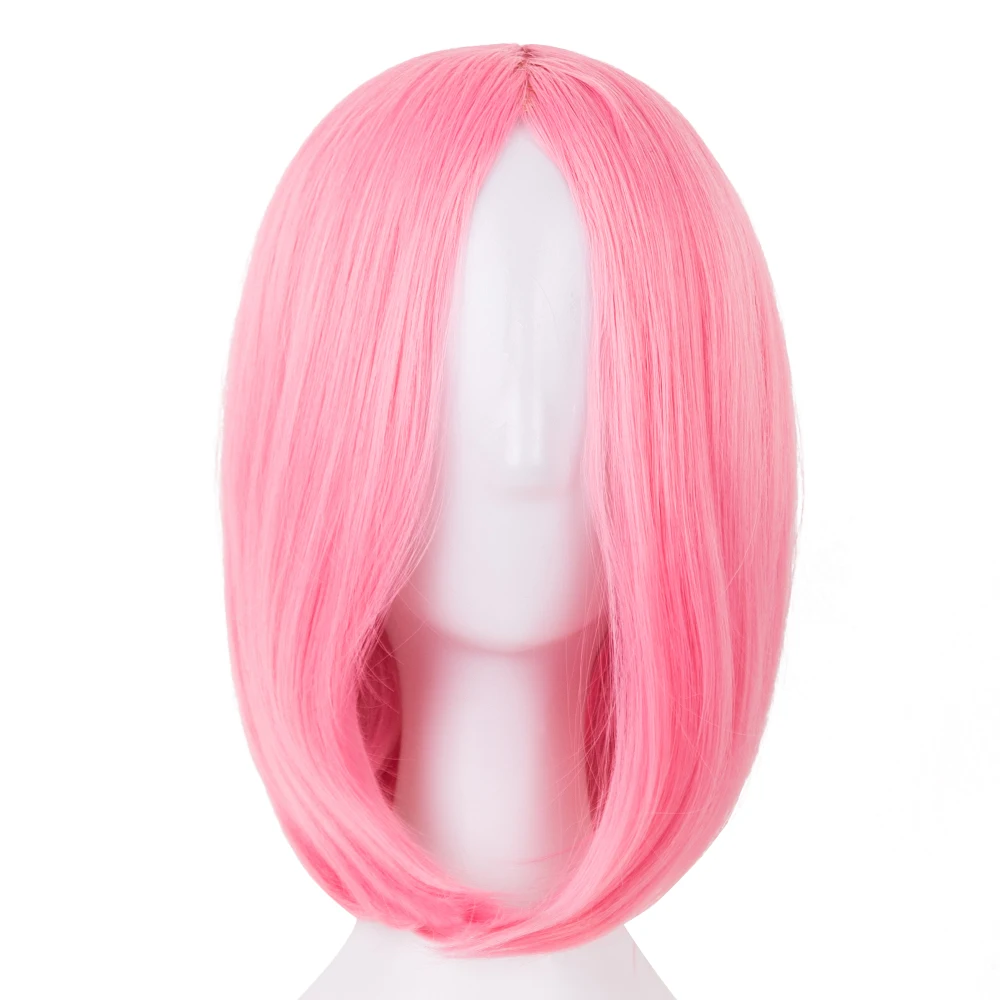 

Fei-Show Synthetic Bob Short Pink Wavy Wig Picture Like Bangs with Heat Resistant Fiber Cosplay Party Salon Hair