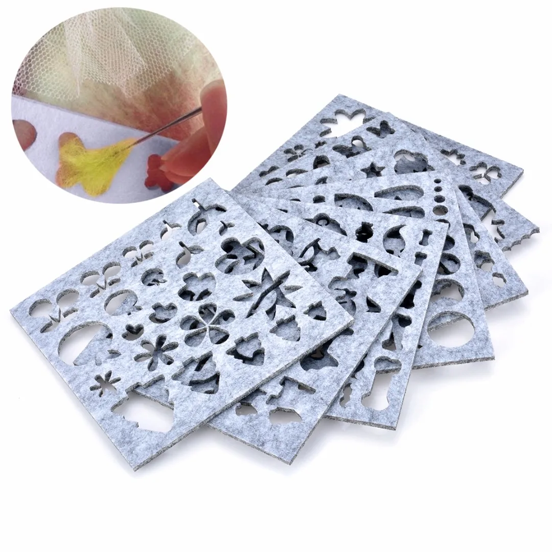 7Pcs/Set Gray Felt Mold Needle Felting Applique Mould Handicraft Wool Felt Woolen Shaping Mold For Tree Cloud Flower DIY Craft
