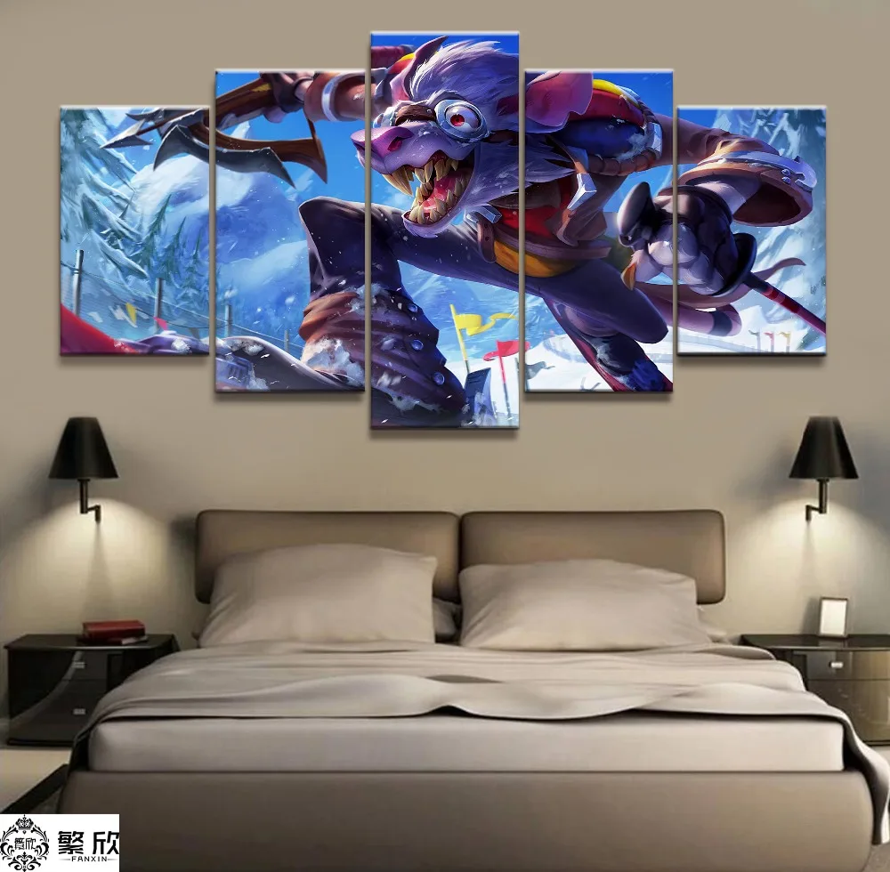 

5Panel LOL League of Legends Twitch Game Canvas Printed Painting For Living Room Wall Art Decor HD Picture Artworks Poster