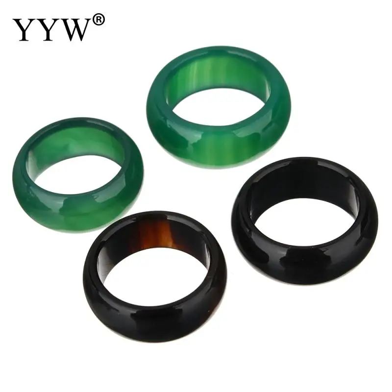 

YYW Natural Green Black Agata Stone Ring Unisex Women Male Round Circle Mid Midi Rings Jewelry Accessories Real Stone Rings