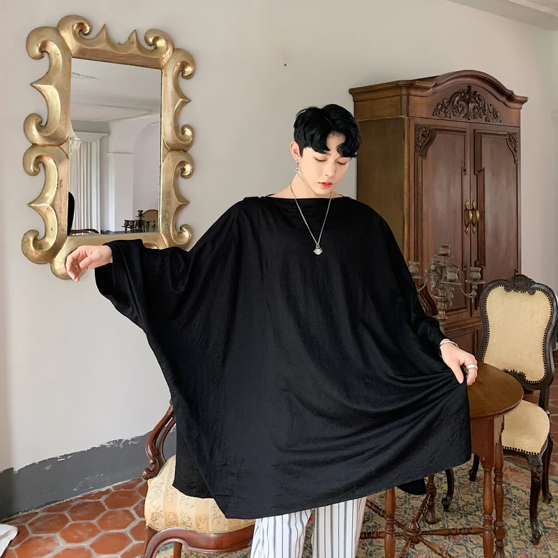 

Men Oversize Short Sleeve Loose Black T-shirt Male Streetwear Hip Hop Punk Gothic Casual T Shirt Dress Tees Shirts Cloak