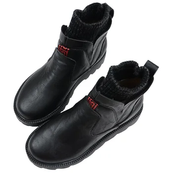 

Nice Literary Retro Women Short Boots Martin Boots British Wind Students Wild Bare Boots Knitting Wool Mouth Chelsea Boots