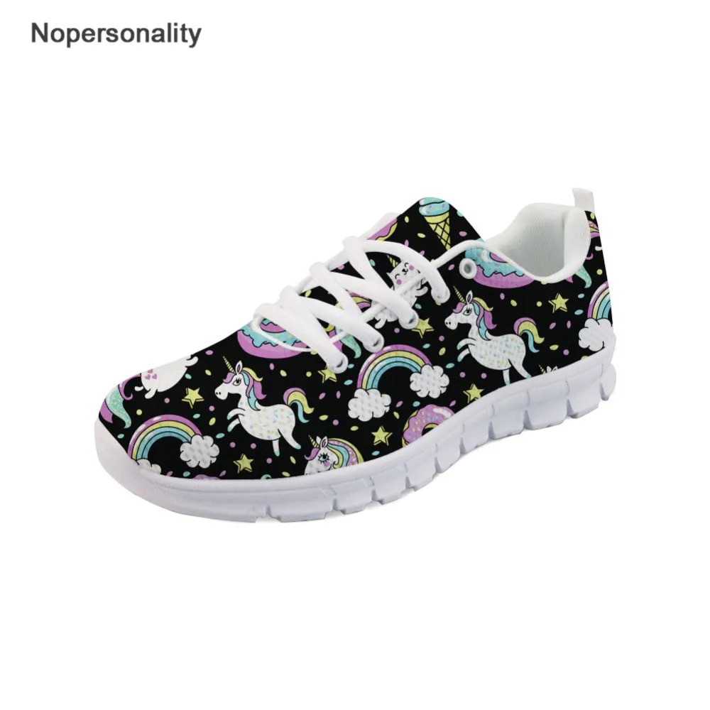 

Nopersonality Cute Women Shoes Cartoon Unicorn Print Sneakers for Women Breathable Female Ladies Flats Lace Up Mesh Shoes Plus