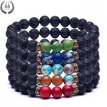 5 шт./лот Лава каменные бусины, ювелирные изделия морские осадочные камни стрейч энергетическая Йога браслеты черный натуральный браслет из круглых бусин для мужчин и женщин