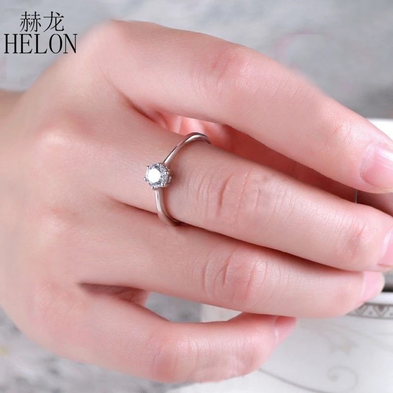 HELON Твердые 14 k White 0.5ct круглый искусственный бриллиант Обручение обручальное кольцо качественные муассаниты дамы кольцо Fine Jewelry