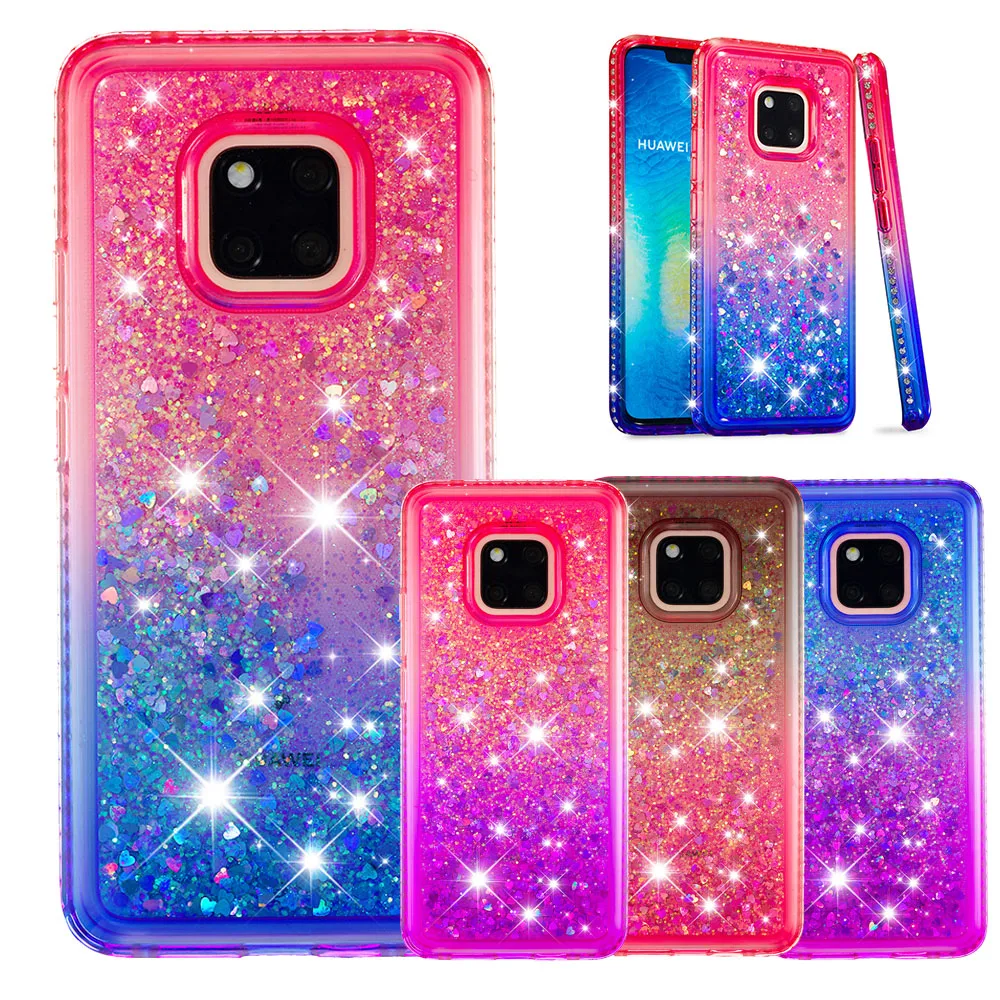 For Huawei Mate 20 Pro Case Soft Silicone Liquid Quicksand Bling Glitter Diamonds Back Cover for