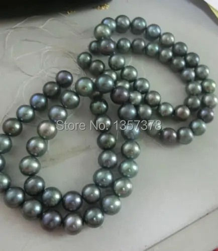 

bjc 000336 HUGE 18"9-10MM TAHITIAN PEAOCK GREEN GREEN PEARL NECKLACE