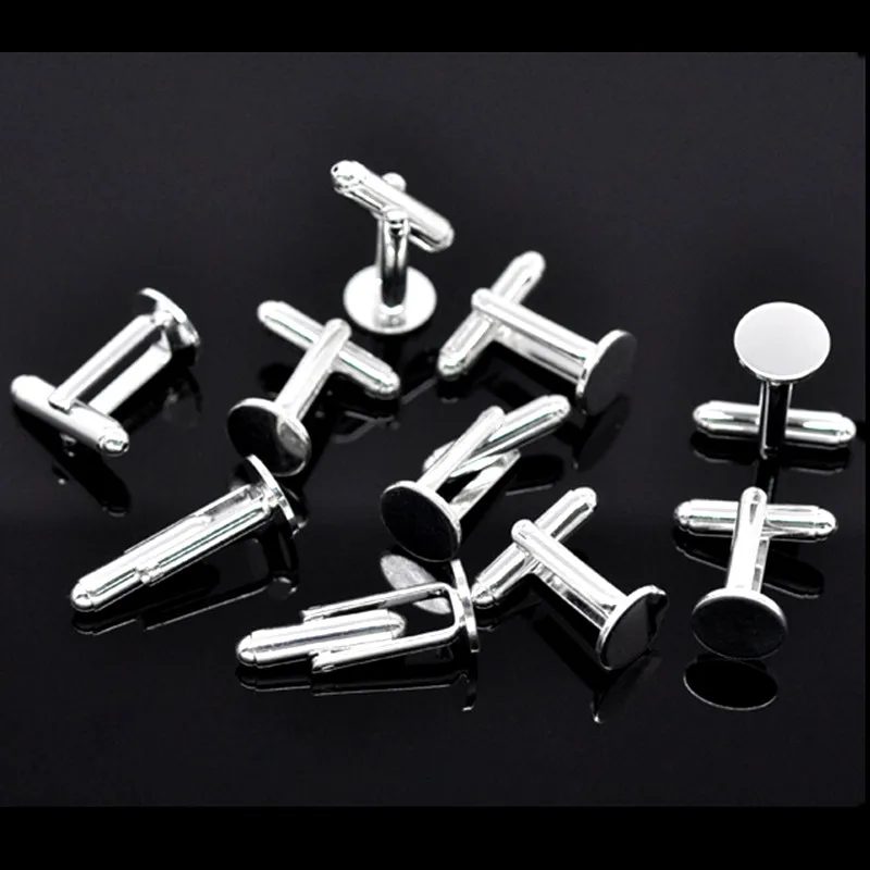 

10Pcs Cufflinks Cuff Links Silver Plated Flat Round Pad Copper Jewelry DIY Findings 25x10mm