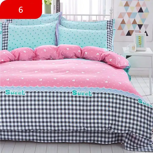 Online Shop 4 Pcs Set Classic Bedding Set 4 Sizes Grey Blue Flower