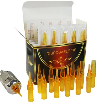

50PCS 9R Gold Shark Disposable Tattoo Sterile Tips Nozzle Supply - Round Size 9