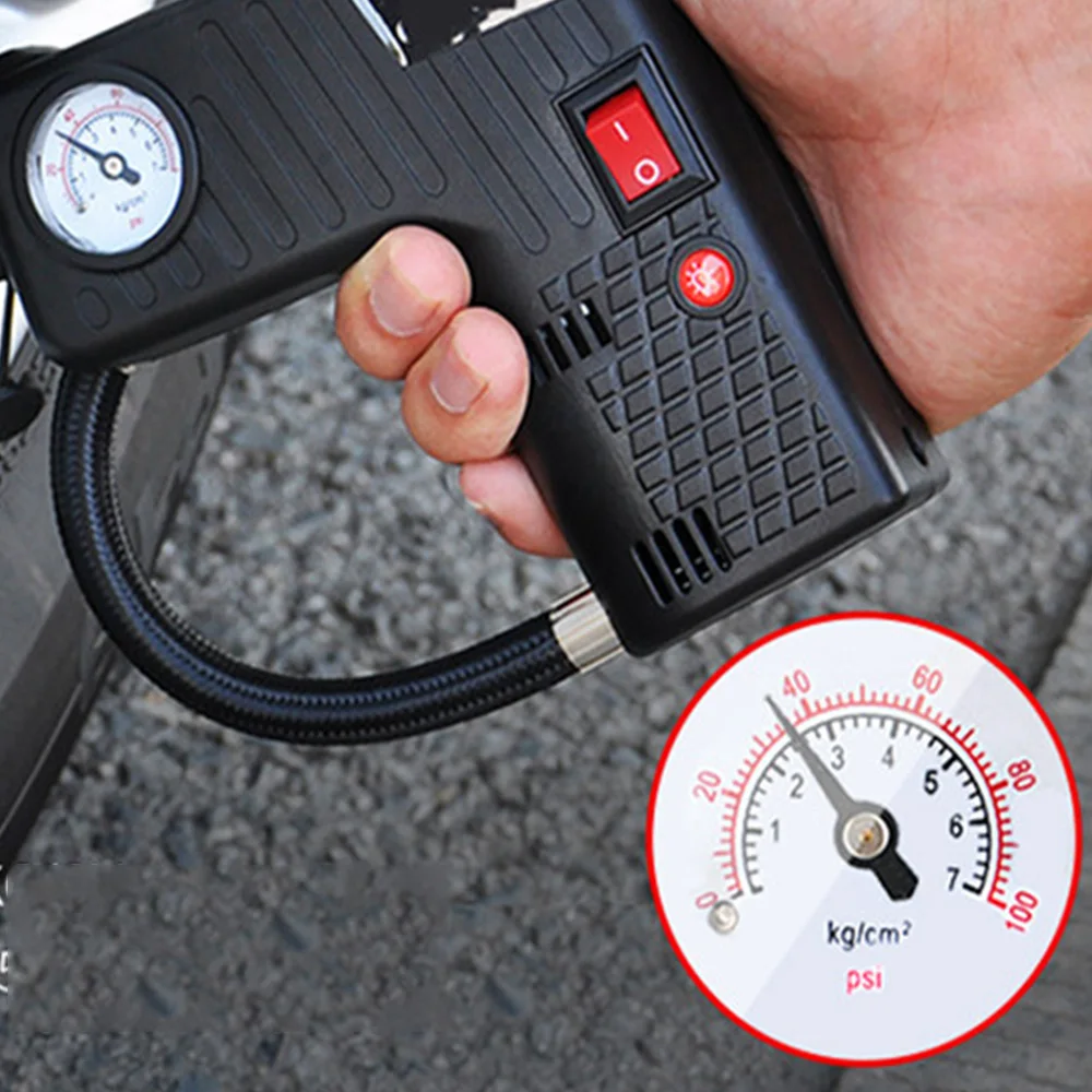 

12V Black 100PSI 25L/Min Multi-Function Electric Car Inflatable Mini Tire Pump Air Compressor with light
