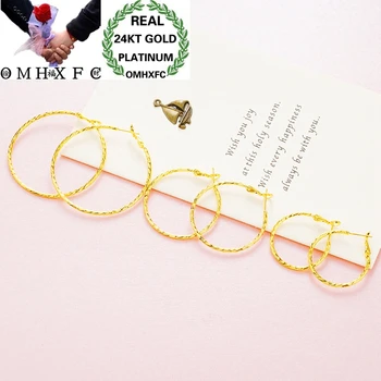 

OMHXFC Wholesale European Fashion Hot Woman Female Party Birthday Wedding Mother Gift Simple 24KT Gold Big Hoop Earrings ER163