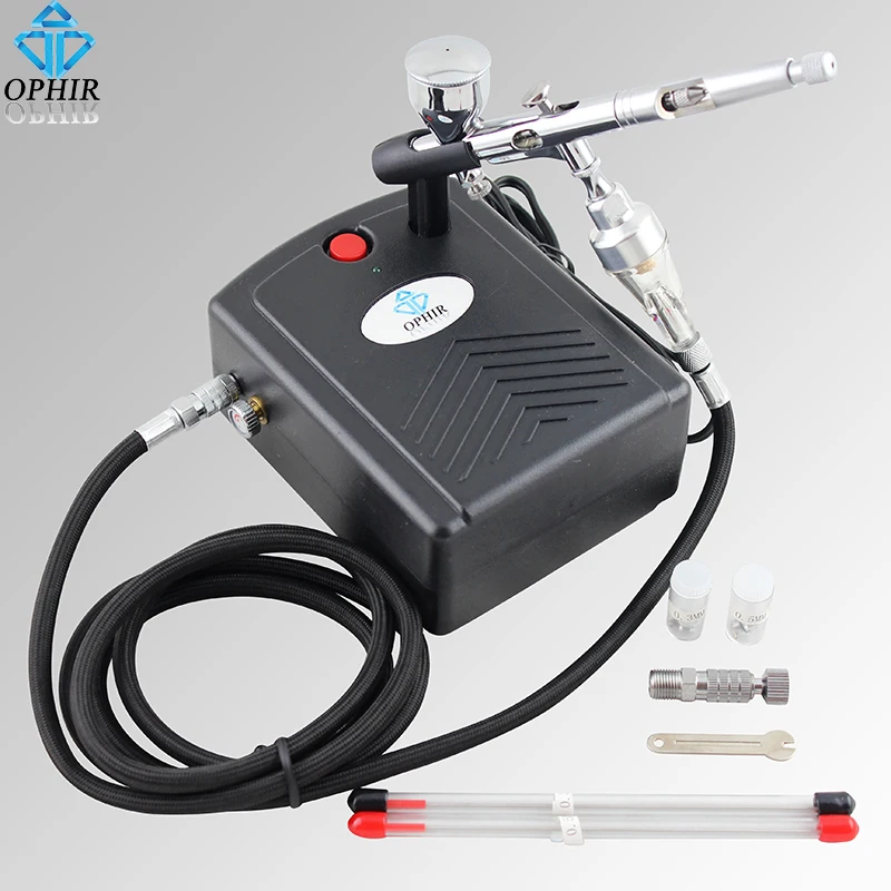 OPHIR 3 Tips Dual-Action Airbrush Kit with Min Air Compressor Airbrush Set for Nail Art Temporary Tattoo Makeup_AC034+070+011