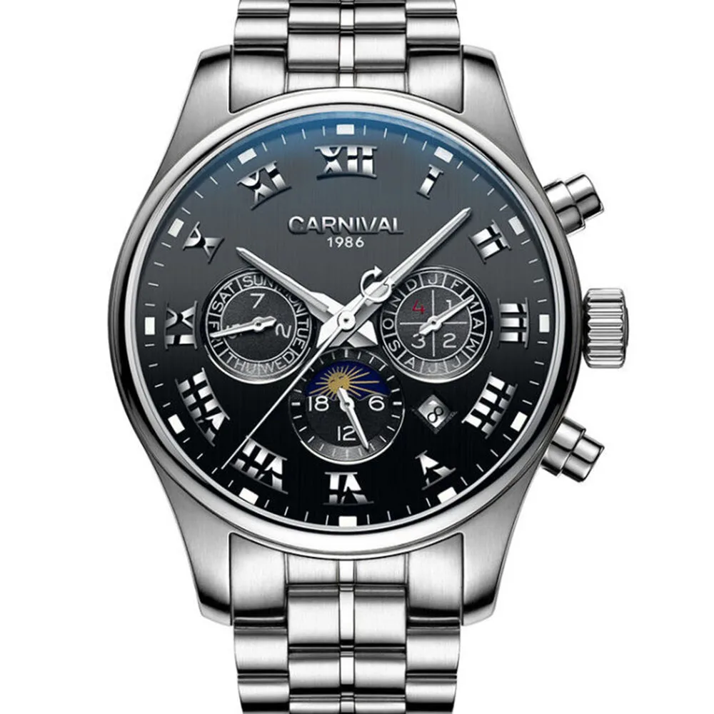 Carnival Brand Classic Mechanical Watch Men Roman Numerals