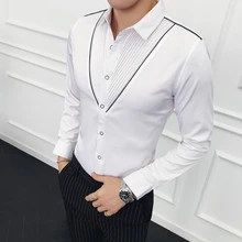 Контрастная окантовка v-образной формы плиссирующая рубашка Свадебная вечеринка Клубная рубашка приталенная рубашка с длинными рукавами на пуговицах модная дизайнерская Корейская рубашка