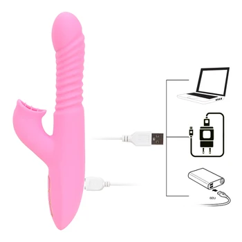 OLO Dildo Vibrator Heating Telescopic Rotating 7 Speeds Tongue Licking Clitoral Stimulator G Spot Vibrators Sex Toys For Women 5