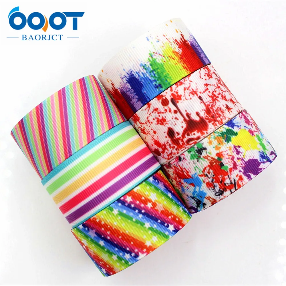 

OOOT BAORJCT 175228 , 25MM Gradient rainbow Printed grosgrain ribbon, DIY handmade Hair accessories Material wedding gift wrap
