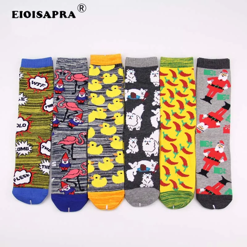 

[EIOISAPRA]Unisex Cartoon Art Poker Cards Pineapple Striped Kawai Hip Hop Harajuku Funny Socks Calcetines Mujer