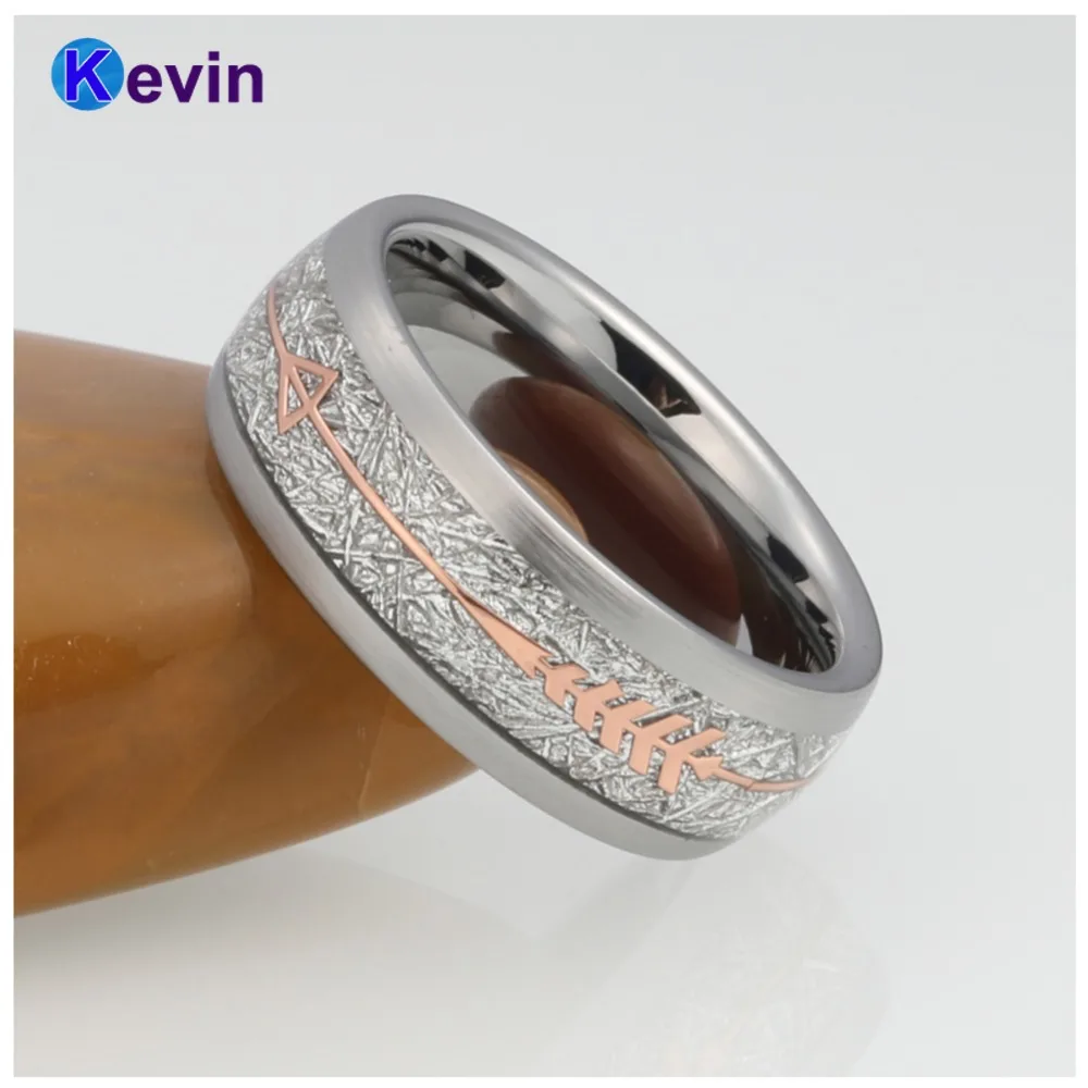 Billig Silber Hochzeit Bands Silber Ring Wolfram Hartmetall Ring Mit Rose Gold Stahl Pfeil Und Weiß Meteorit Inlay Neuheiten