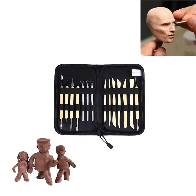 

WINOMO 14-In-1 Professional Clay Tools Set Wooden Metal Pottery Sculpture Clay Tools Kit With Zippered Canvas Bag Case