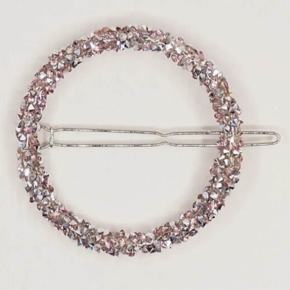 1pcs Shining Alloy Hairpin Round Diamond Hair Clip Fashion Pink Drill