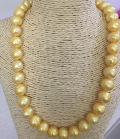 11-12 mm Natural round south sea golden pearl necklace 18/"14K Gold