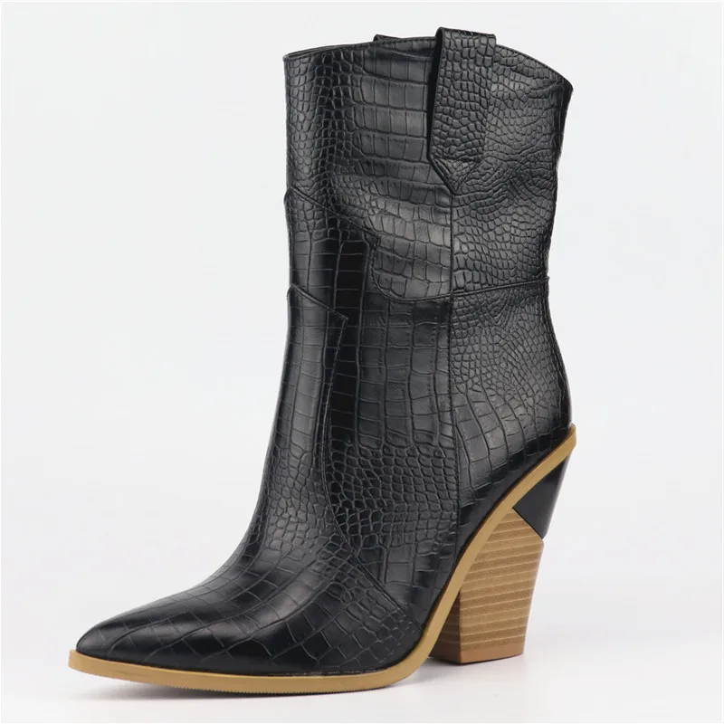 

SmeeRoon SIZE 34-42 Russia Women boots pointed toe slip on thick high heels boots high quality western ankle boots female shoes