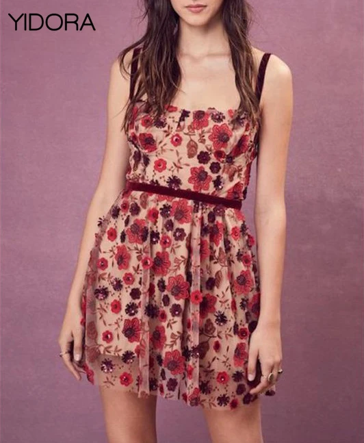 black dress with red embroidered flowers