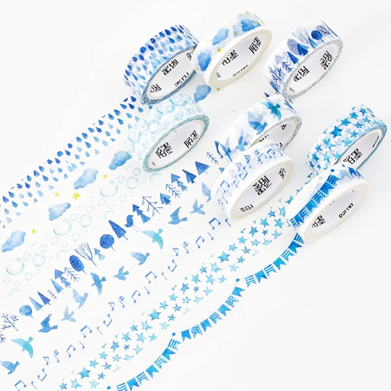 

3pcs 1.5cm*7m Blue Forest Raindrops Washi Tape DIY Decorative Scrapbook Planner Masking Adhesive Tape Stationery School Supplies