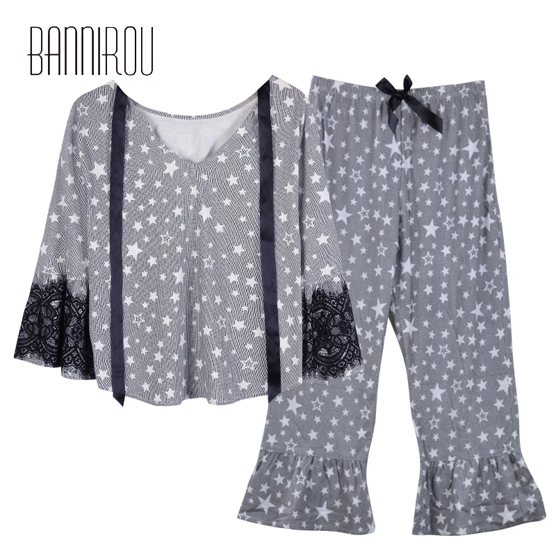 

Pajamas Set For Woman Cure Soft Plaid 100% Cotton Female Sleep Wear Home Suit Female Pajamas Sets Woman Pyjamas Spring BANNIROU